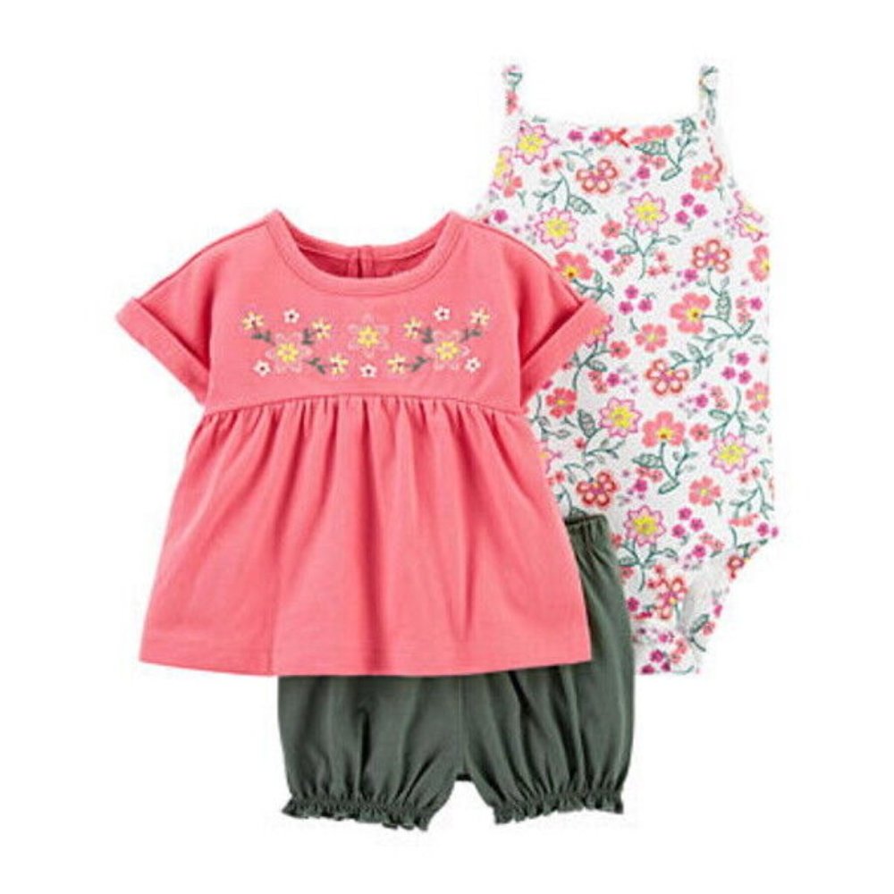 CARTER'S 3-pc.GIRLS SHORT SET 12m (NIP) PINK FLORAL